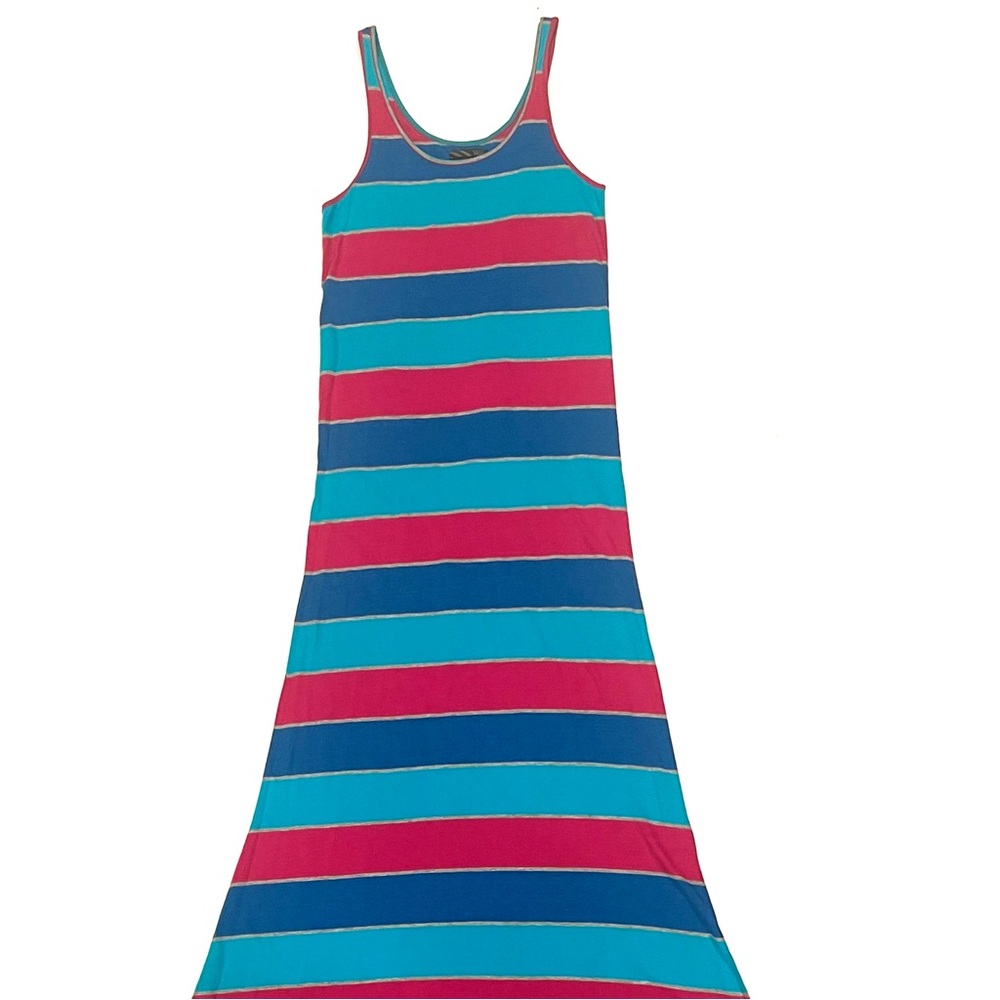 Vans Blue Pink & Green Striped Maxi Long Sleeveless Tank Dress Womens Large EUC - Picture 1 of 7